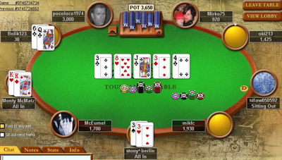 Pokertisch, ich habe 4 mal die 3.
